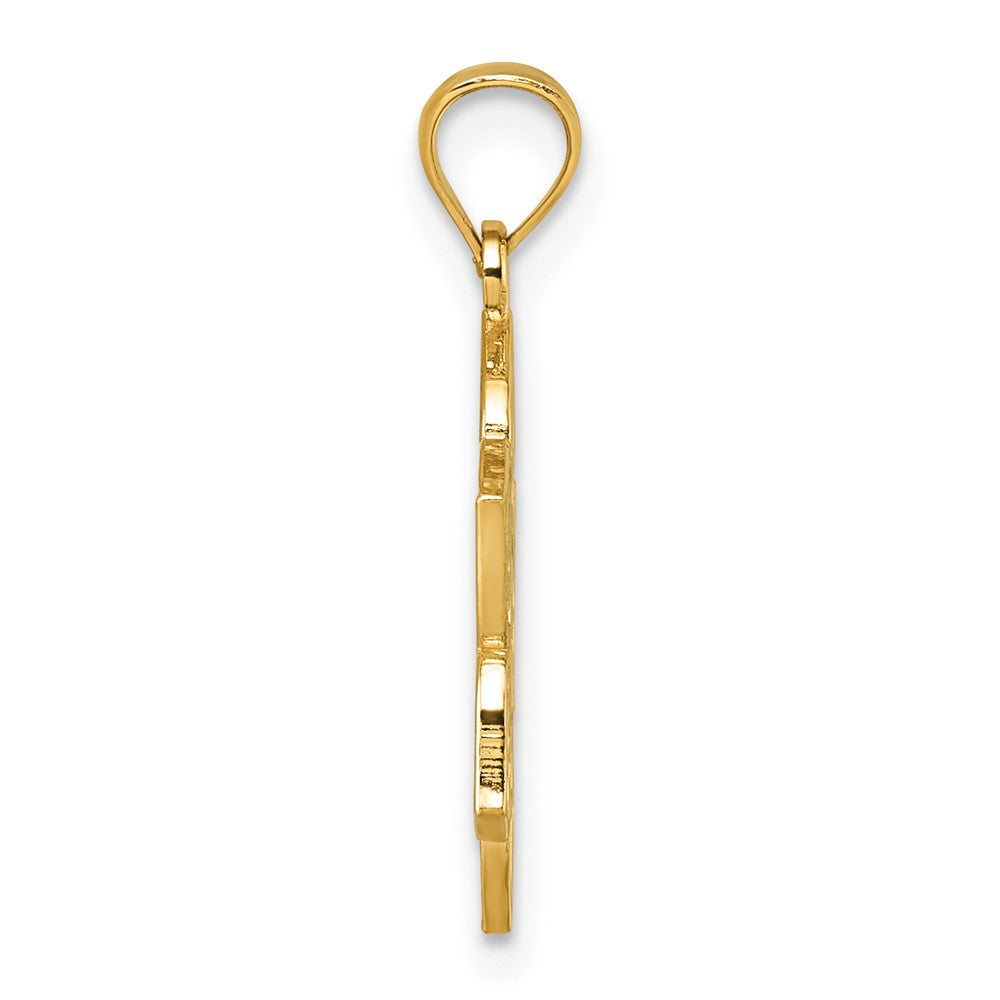 14K Gelbgold Poliert und Strukturiert Multi-faith Symbol Blume Anhänger