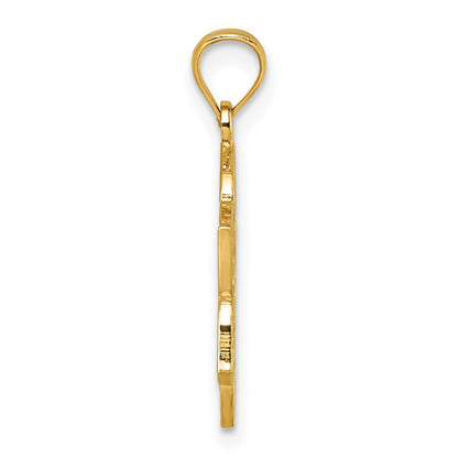 14K Gelbgold Poliert und Strukturiert Multi-faith Symbol Blume Anhänger