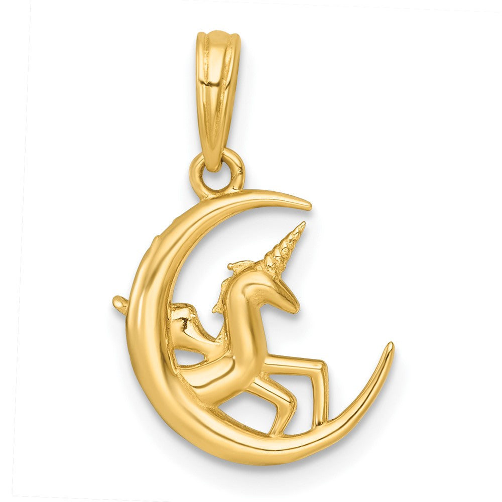 14K Gelb & Rhodium mit Weiß Rhodium Poliert Einhorn in Mond Charm