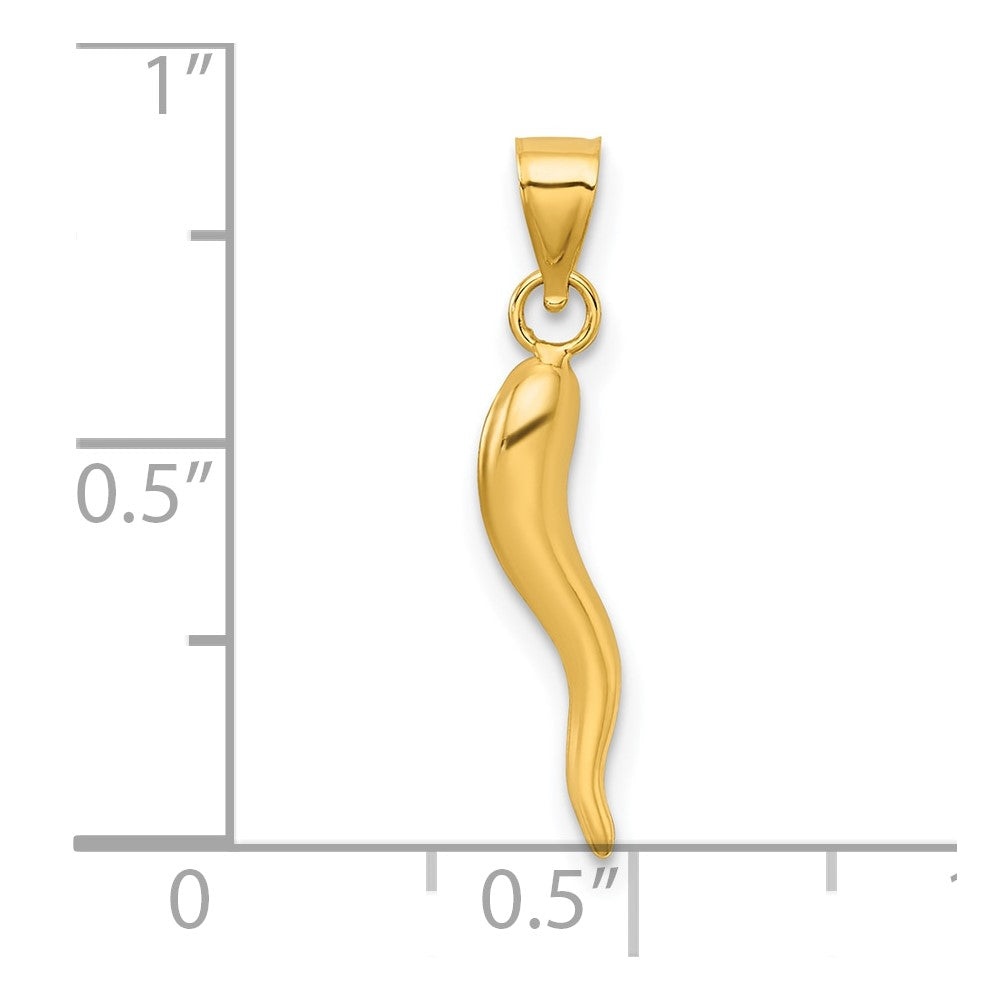 14K Gelbgold Poliert Hollowed Italienisch Horn Anhänger