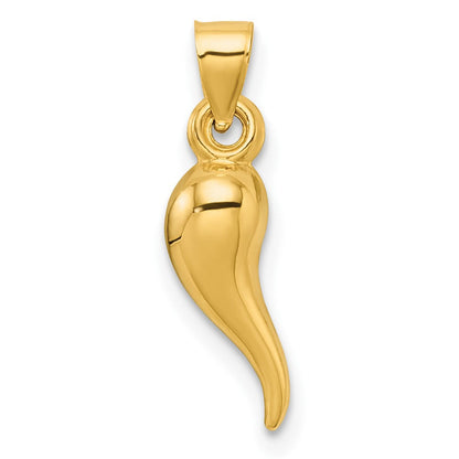 14K Gelbgold Poliert Hollowed Italienisch Horn Anhänger
