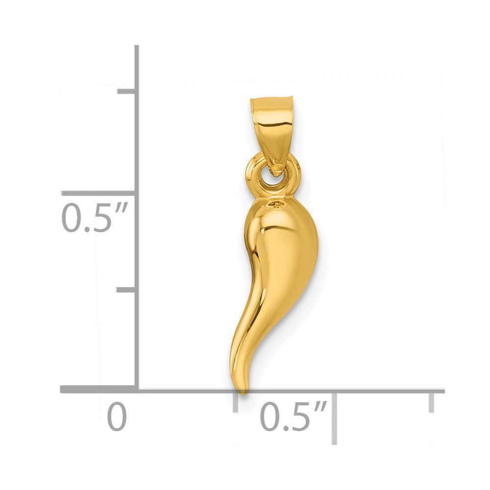 14K Gelbgold Poliert Hollowed Italienisch Horn Anhänger