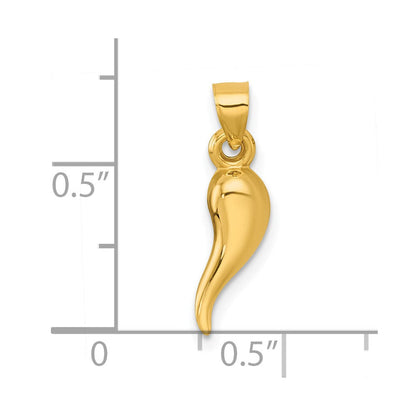 14K Gelbgold Poliert Hollowed Italienisch Horn Anhänger