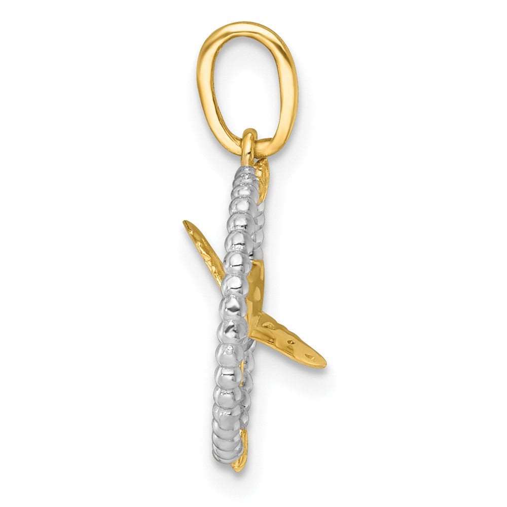 14K Gelb & Rhodium mit Weiß Rhodium Poliert Flying Vogel in Kreis mit Sterne Charm