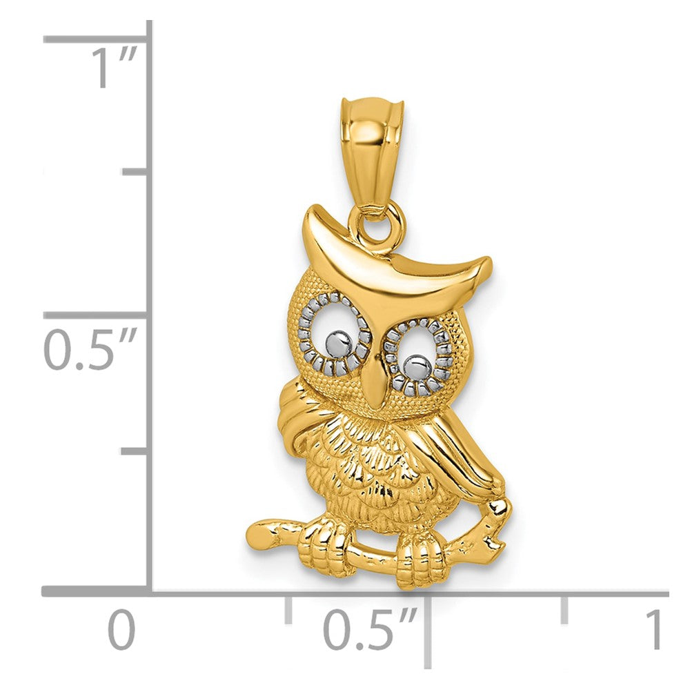 14K Gelb & Rhodium & Rhodium Poliert & Strukturiert Eule Anhänger