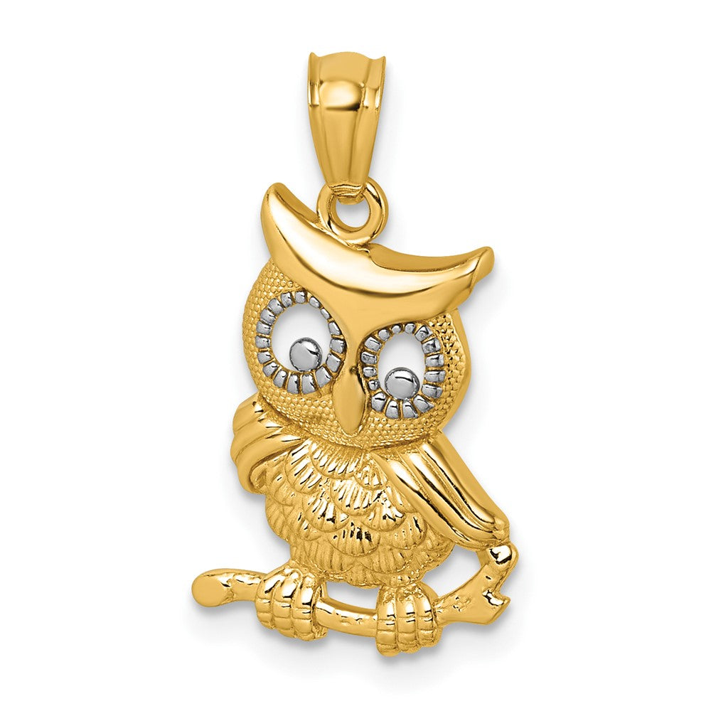 14K Gelb & Rhodium & Rhodium Poliert & Strukturiert Eule Anhänger