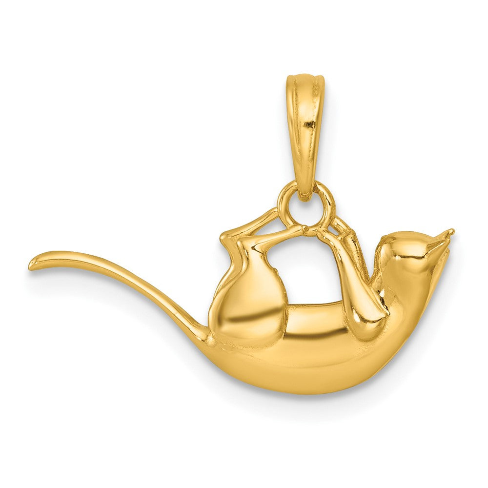 14K Gelbgold Poliert 3-d Katze Hanging Charm