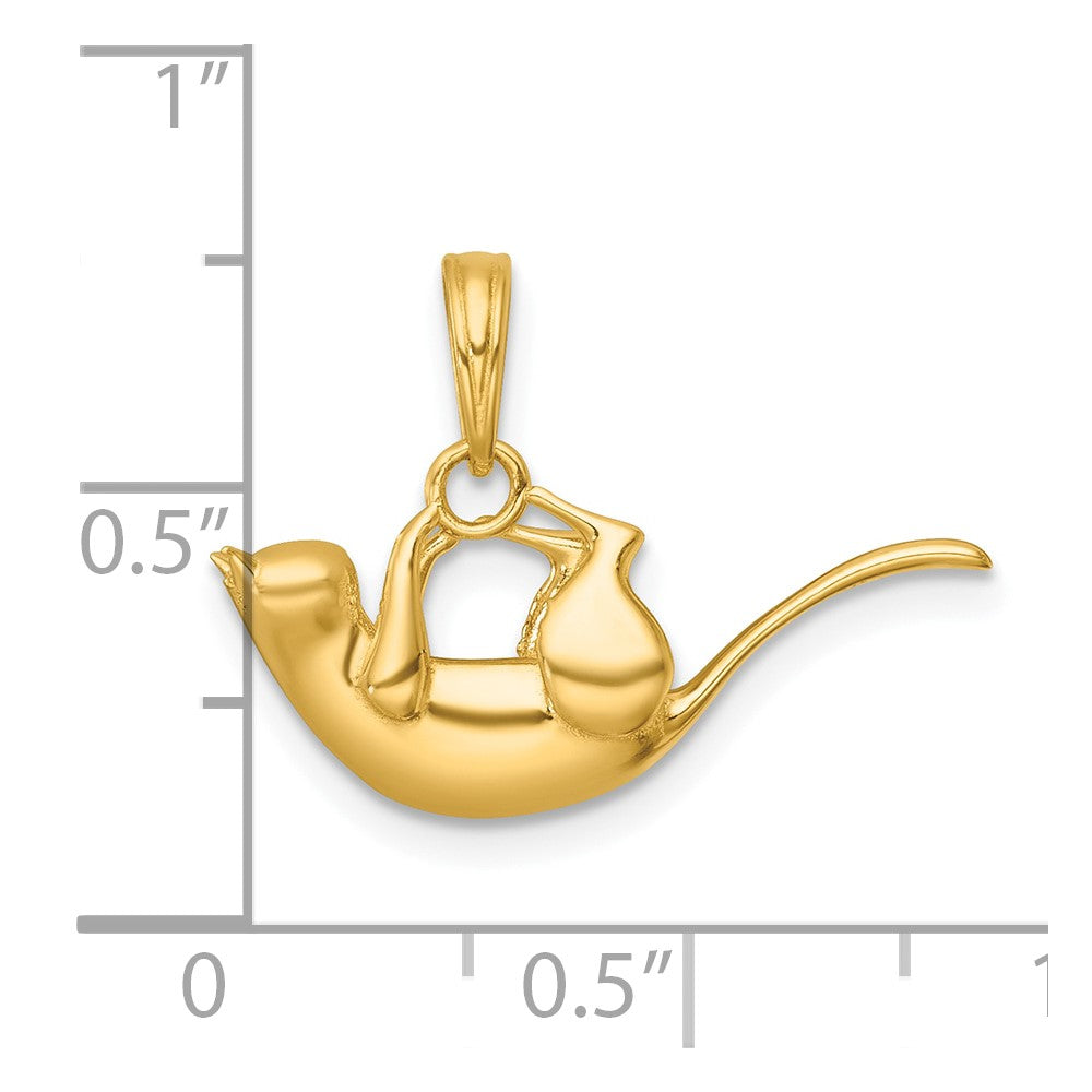 14K Gelbgold Poliert 3-d Katze Hanging Charm