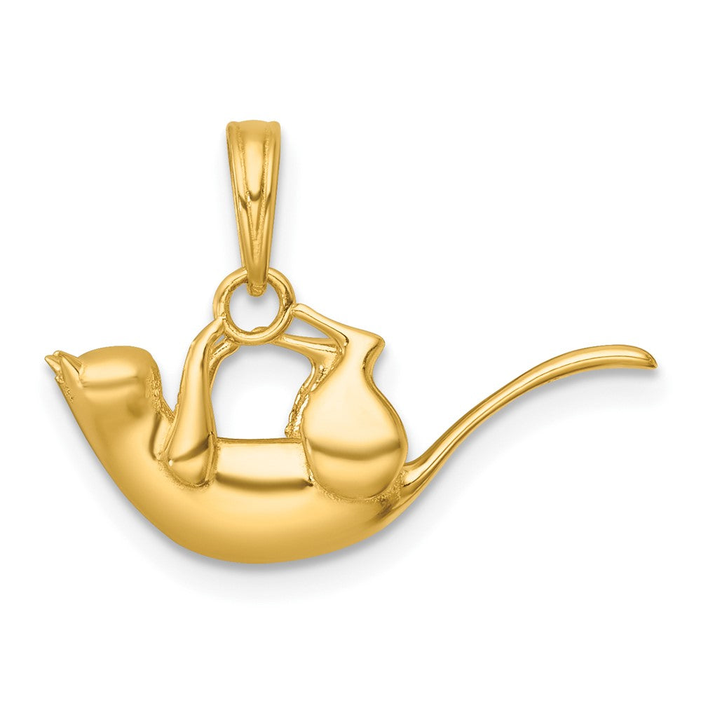 14K Gelbgold Poliert 3-d Katze Hanging Charm