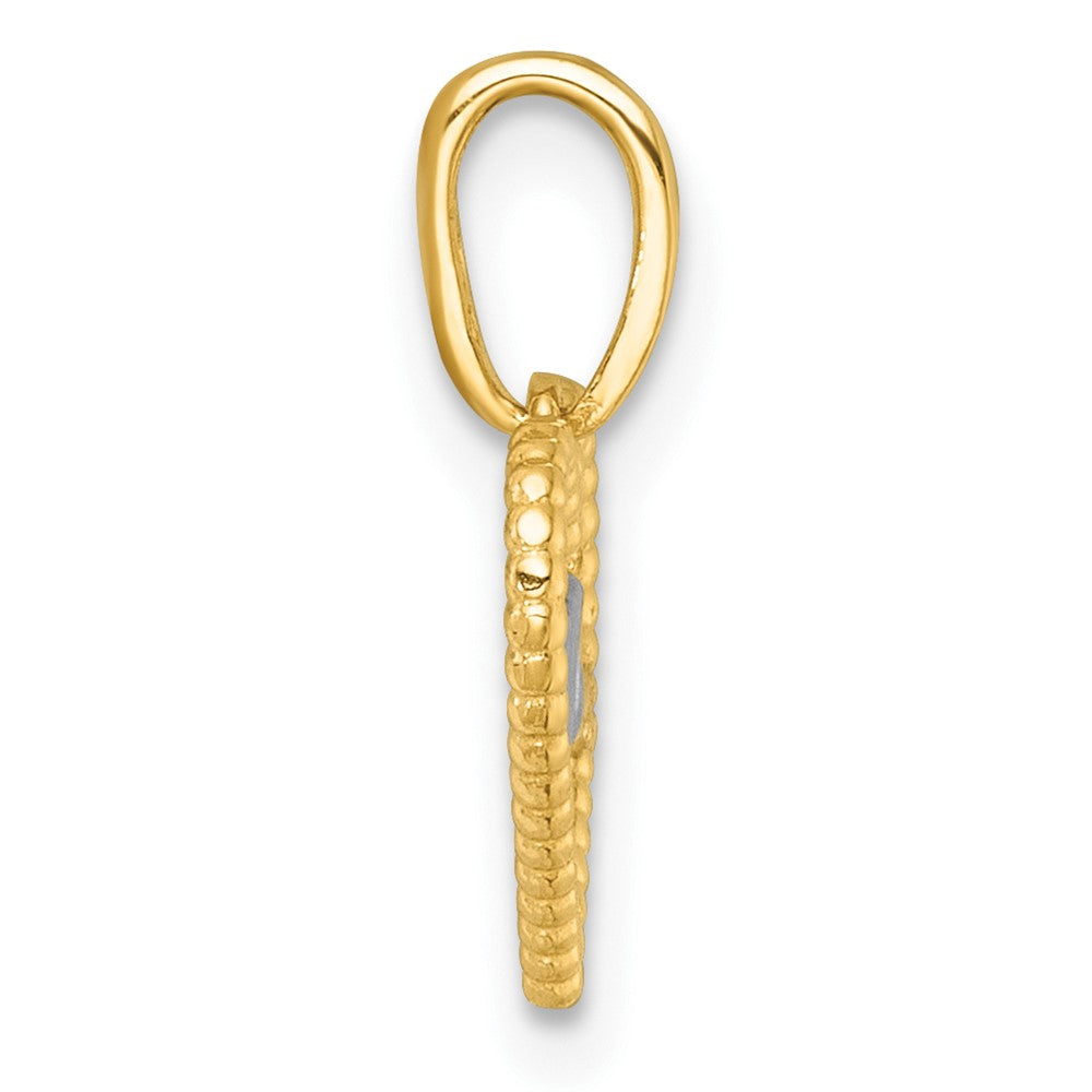 14K Gelb & Rhodium mit Weiß Rhodium Poliert Waves in Herz Charm