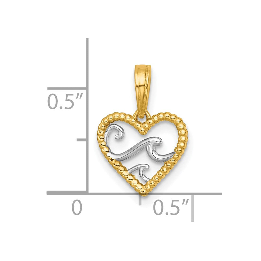 14K Gelb & Rhodium mit Weiß Rhodium Poliert Waves in Herz Charm