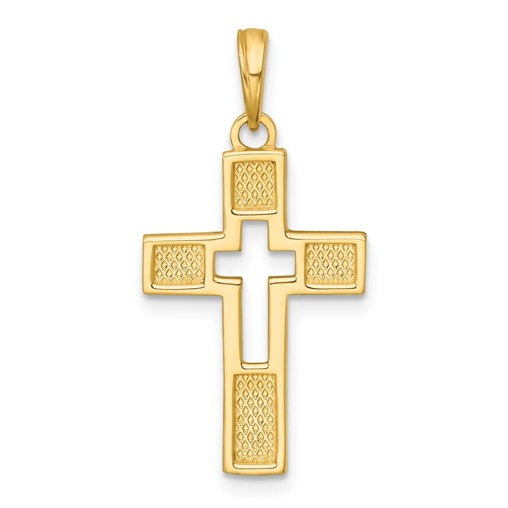 14K Gelbgold Poliert Ausgeschnitten Kreuz Charm