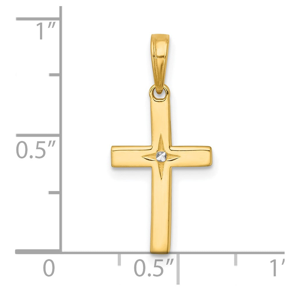 14K Gelb & Rhodium mit Rhodium Diamantiert Kreuz Anhänger