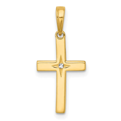 14K Gelb & Rhodium mit Rhodium Diamantiert Kreuz Anhänger