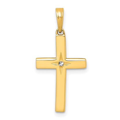 14K Gelb & Rhodium mit Rhodium Diamantiert Kreuz Anhänger