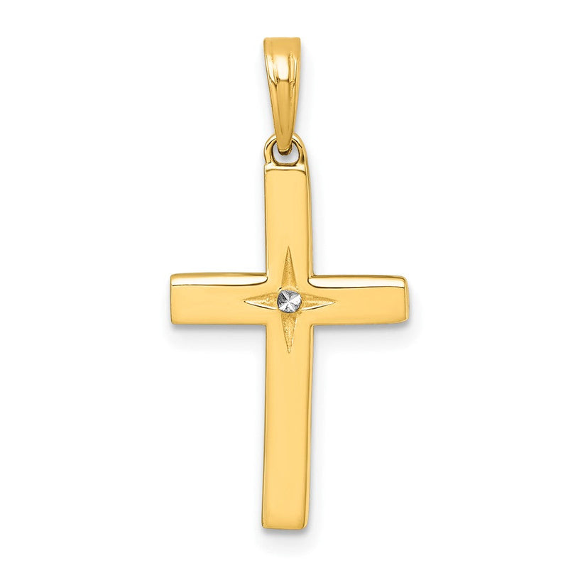 14K Gelb & Rhodium mit Rhodium Diamantiert Kreuz Anhänger