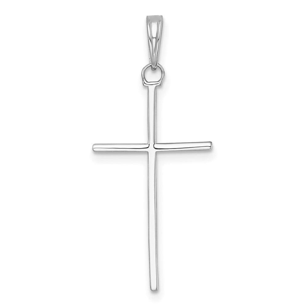 14K Weißgold 3-d und Poliert Stick Kreuz Charm