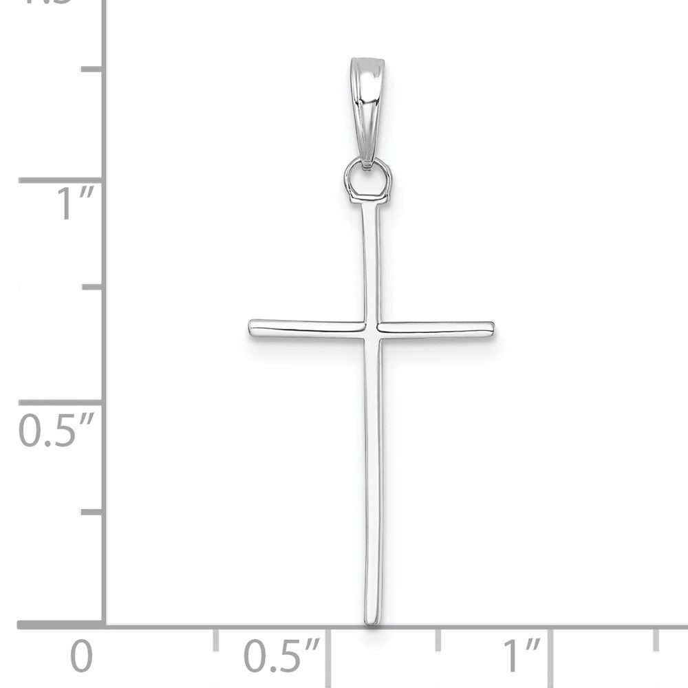 14K Weißgold 3-d und Poliert Stick Kreuz Charm