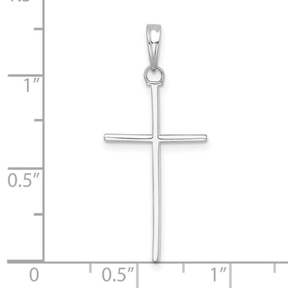 14K Weißgold 3-d und Poliert Stick Kreuz Charm