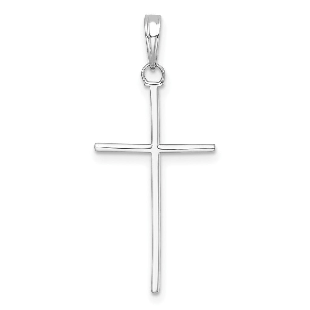 14K Weißgold 3-d und Poliert Stick Kreuz Charm