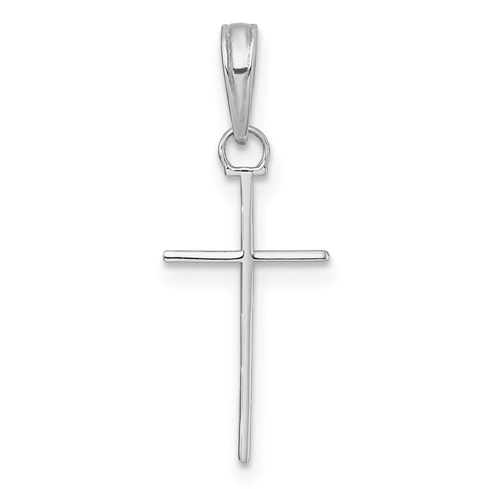 14K Weißgold 3-d und Poliert Stick Kreuz Charm