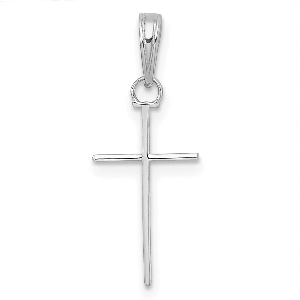 14K Weißgold 3-d und Poliert Stick Kreuz Charm