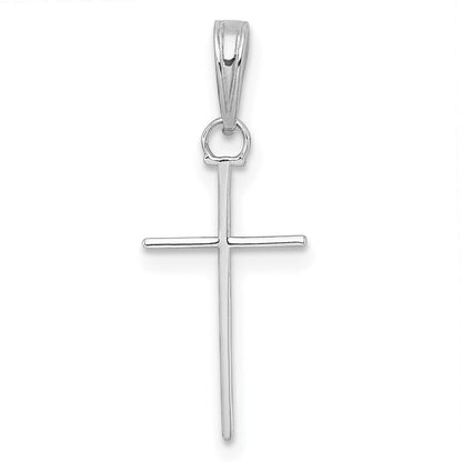 14K Weißgold 3-d und Poliert Stick Kreuz Charm