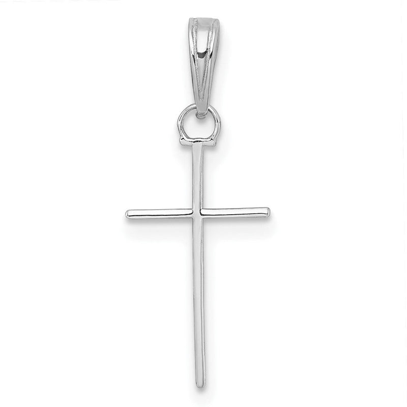 14K Weißgold 3-d und Poliert Stick Kreuz Charm