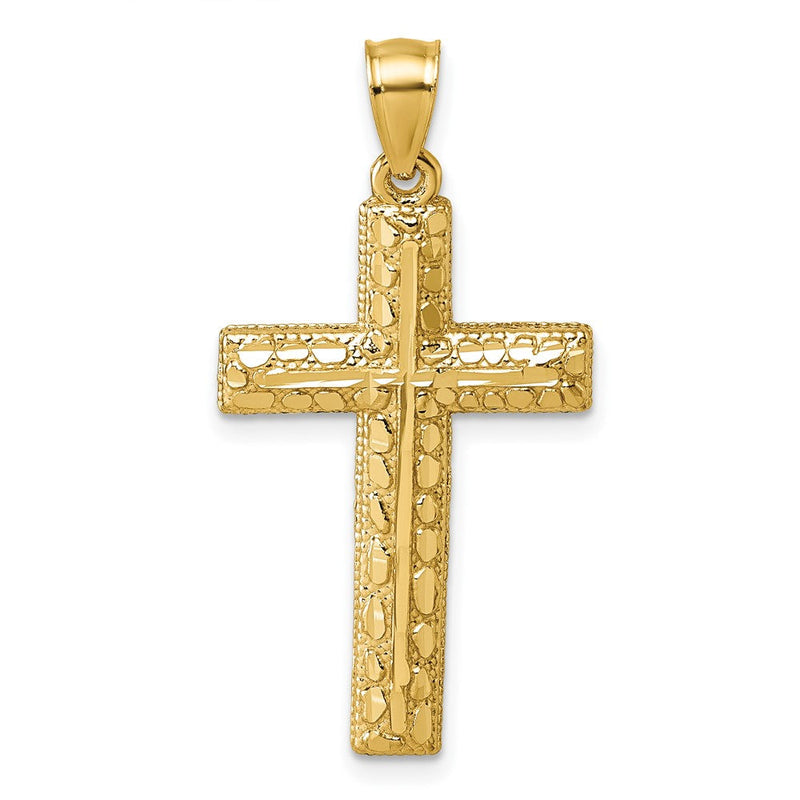 14K Gelbgold Poliert Diamantiert Strukturiert Fantasie Kreuz Anhänger