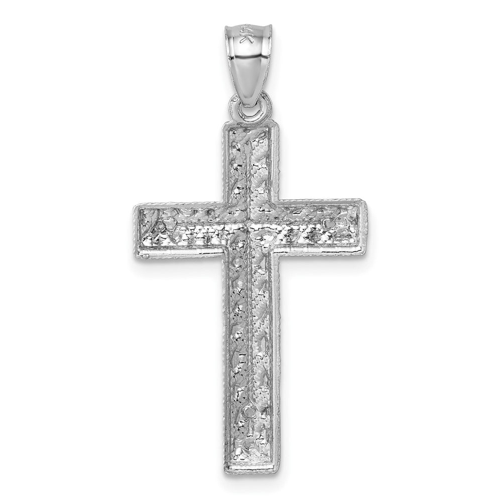 14K Poliert Weißgold Diamantiert Fantasie Kreuz Anhänger