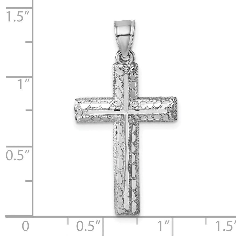 14K Poliert Weißgold Diamantiert Fantasie Kreuz Anhänger