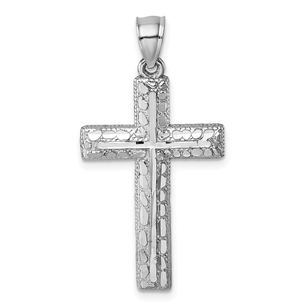 14K Poliert Weißgold Diamantiert Fantasie Kreuz Anhänger
