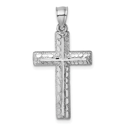 14K Poliert Weißgold Diamantiert Fantasie Kreuz Anhänger