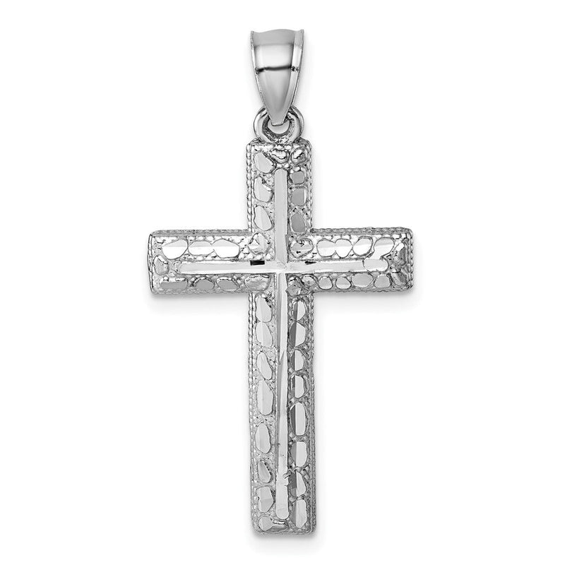 14K Poliert Weißgold Diamantiert Fantasie Kreuz Anhänger