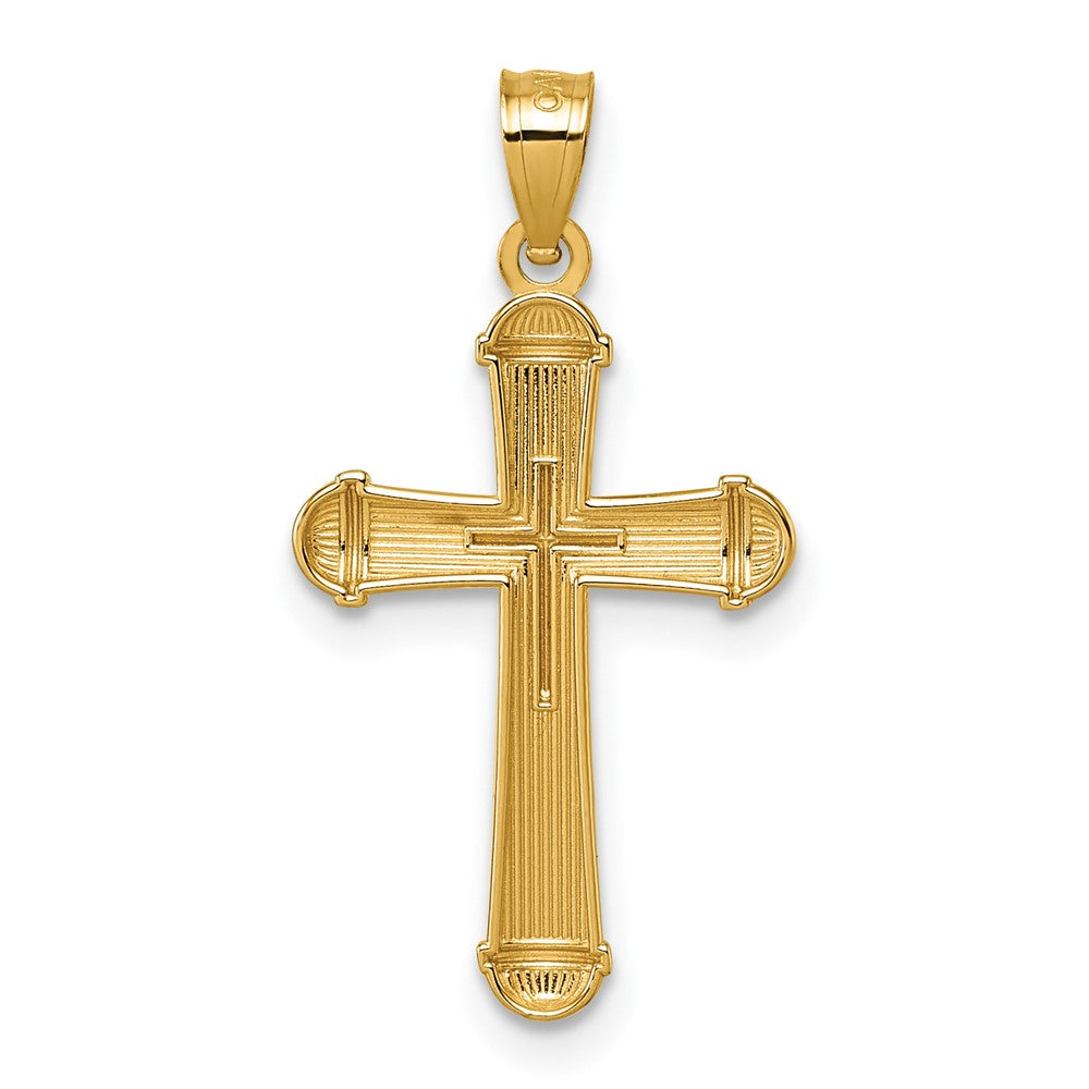14K Gelbgold Poliert und Diamantiert Gerillt Kreuz Anhänger