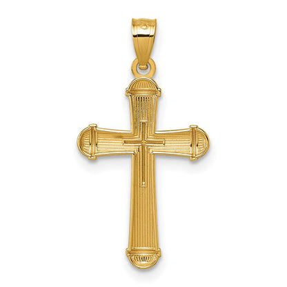 14K Gelbgold Poliert und Diamantiert Gerillt Kreuz Anhänger