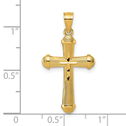 14K Gelbgold Poliert und Diamantiert Gerillt Kreuz Anhänger