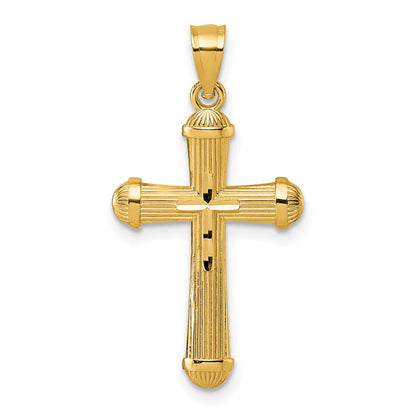 14K Gelbgold Poliert und Diamantiert Gerillt Kreuz Anhänger