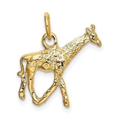 Larger Version 14K Gelbgold Massiv Poliert 3-d Giraffe Charm