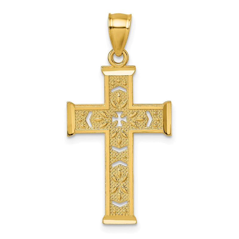 14K Gelbgold Poliert Diamantiert Strukturiert Fantasie Kreuz Anhänger