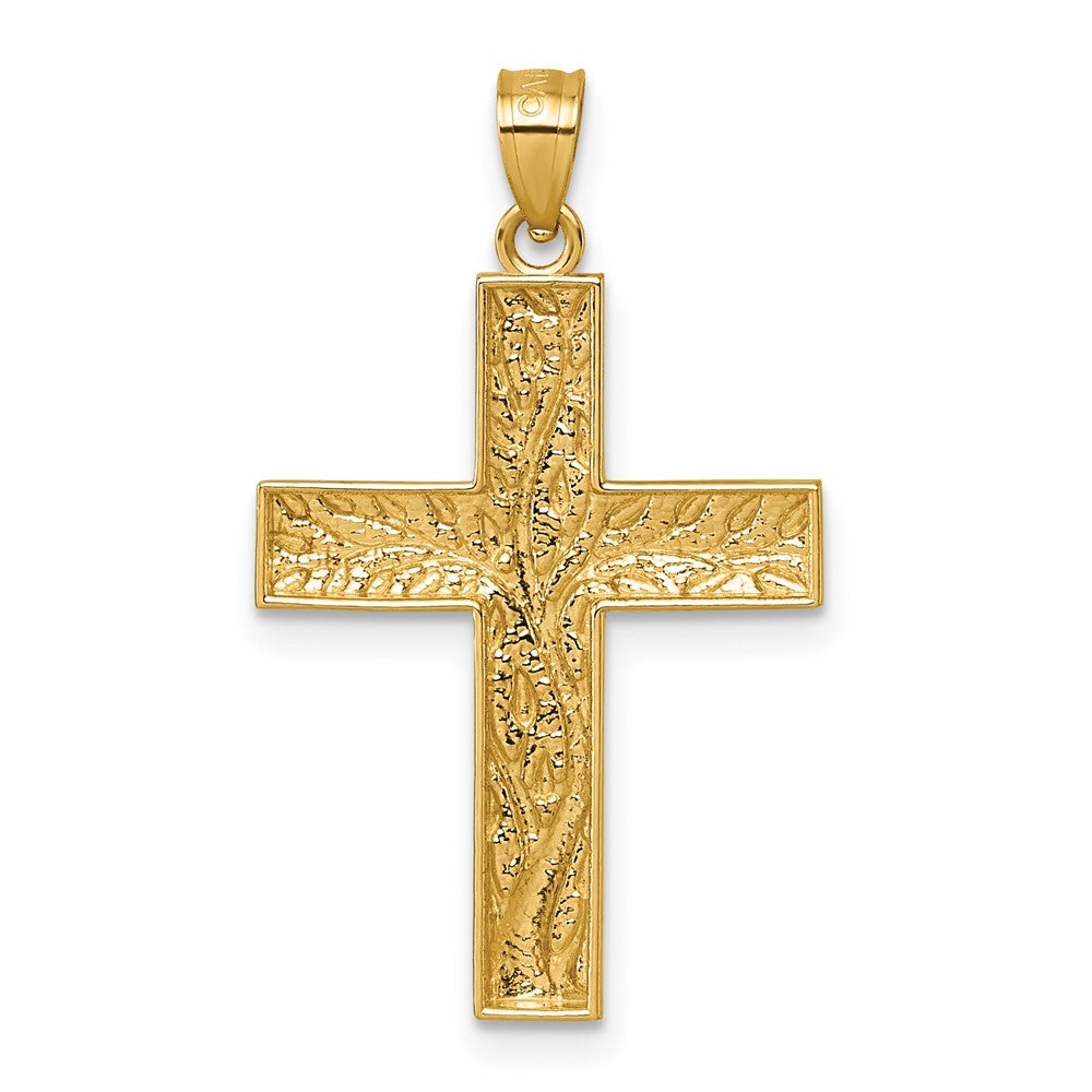14K Gelb & Rhodium & Rhodium Poliert Blumen Baum Leaves Kreuz Anhänger