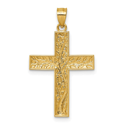 14K Gelb & Rhodium & Rhodium Poliert Blumen Baum Leaves Kreuz Anhänger