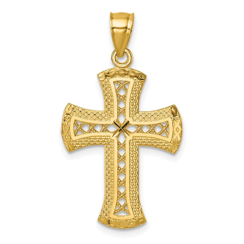 14K Gelbgold Poliert Diamantiert Strukturiert Fantasie Kreuz Anhänger