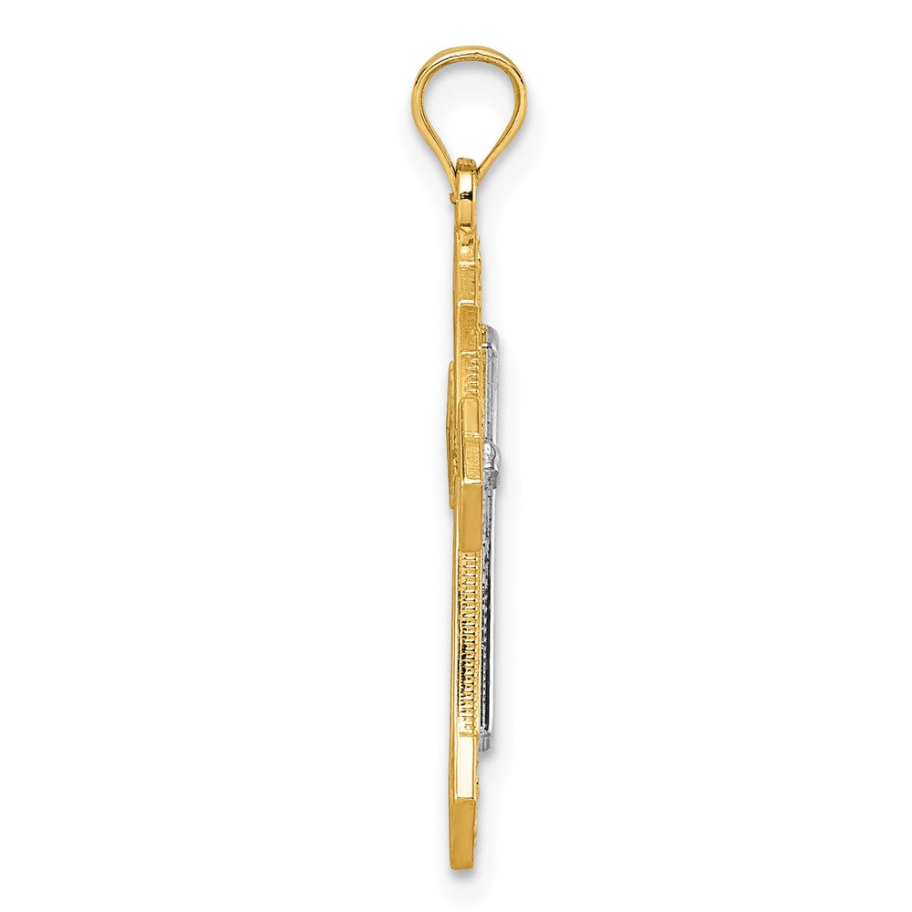 14K Bicolor Diamantiert Poliert Kreuz Anhänger