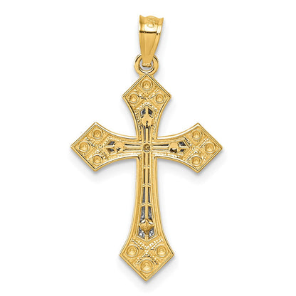14K Bicolor Diamantiert Poliert Kreuz Anhänger