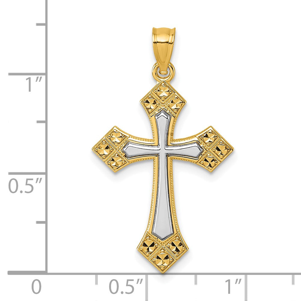 14K Bicolor Diamantiert Poliert Kreuz Anhänger