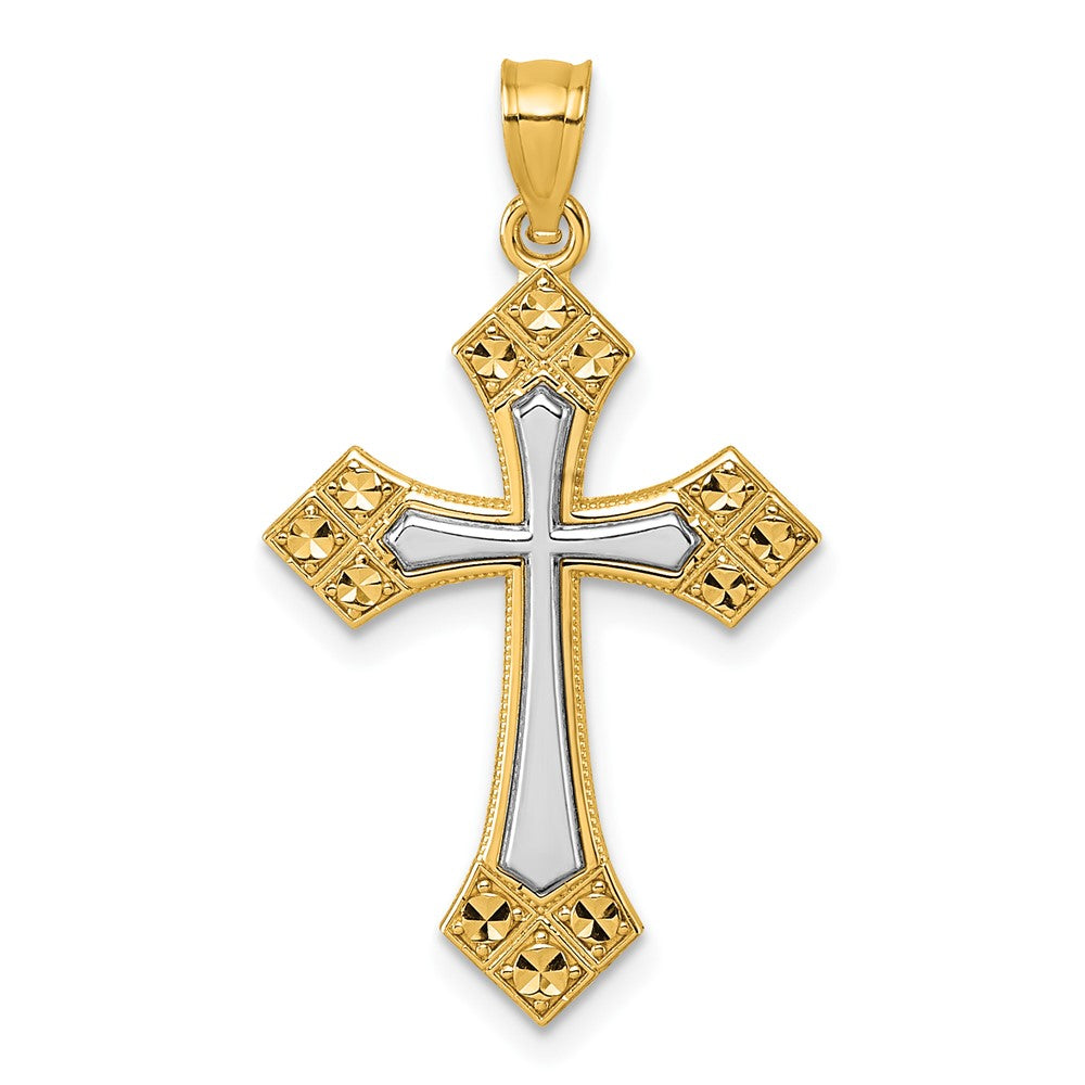 14K Bicolor Diamantiert Poliert Kreuz Anhänger