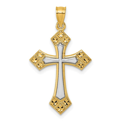 14K Bicolor Diamantiert Poliert Kreuz Anhänger