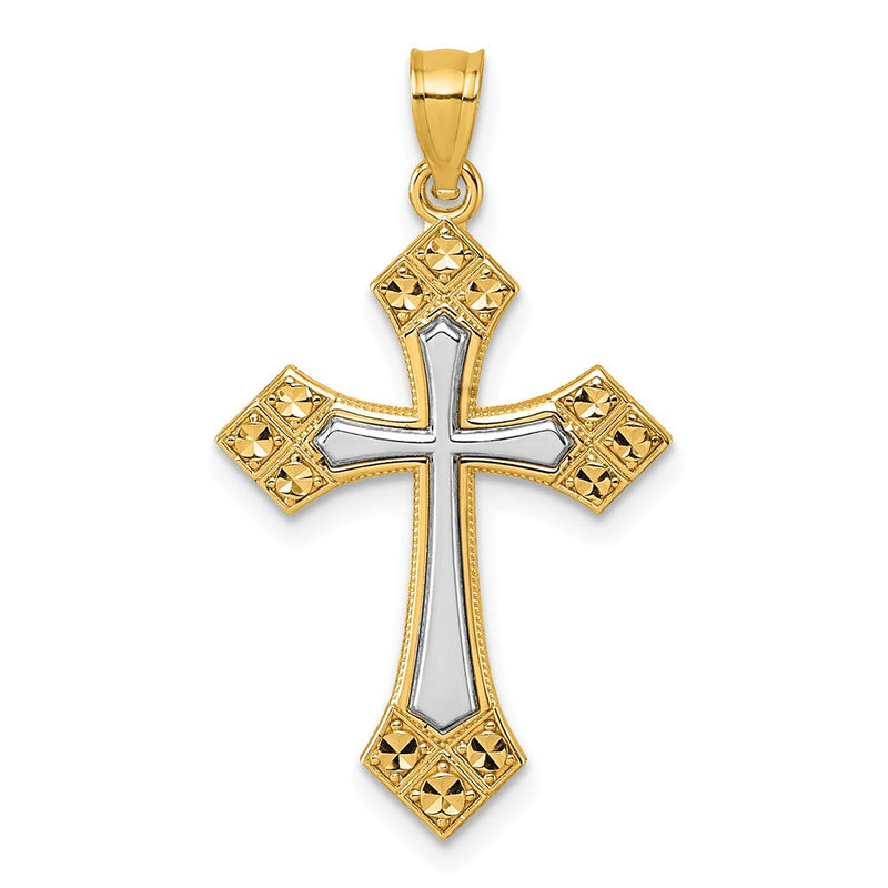 14K Bicolor Diamantiert Poliert Kreuz Anhänger