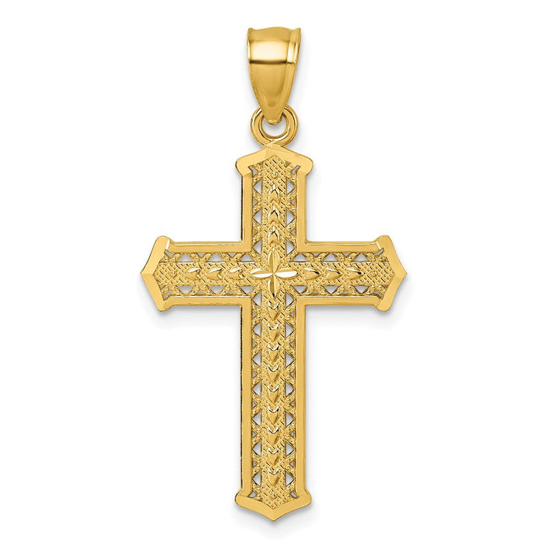 14K Gelbgold Poliert Diamantiert Strukturiert Fantasie Kreuz Anhänger